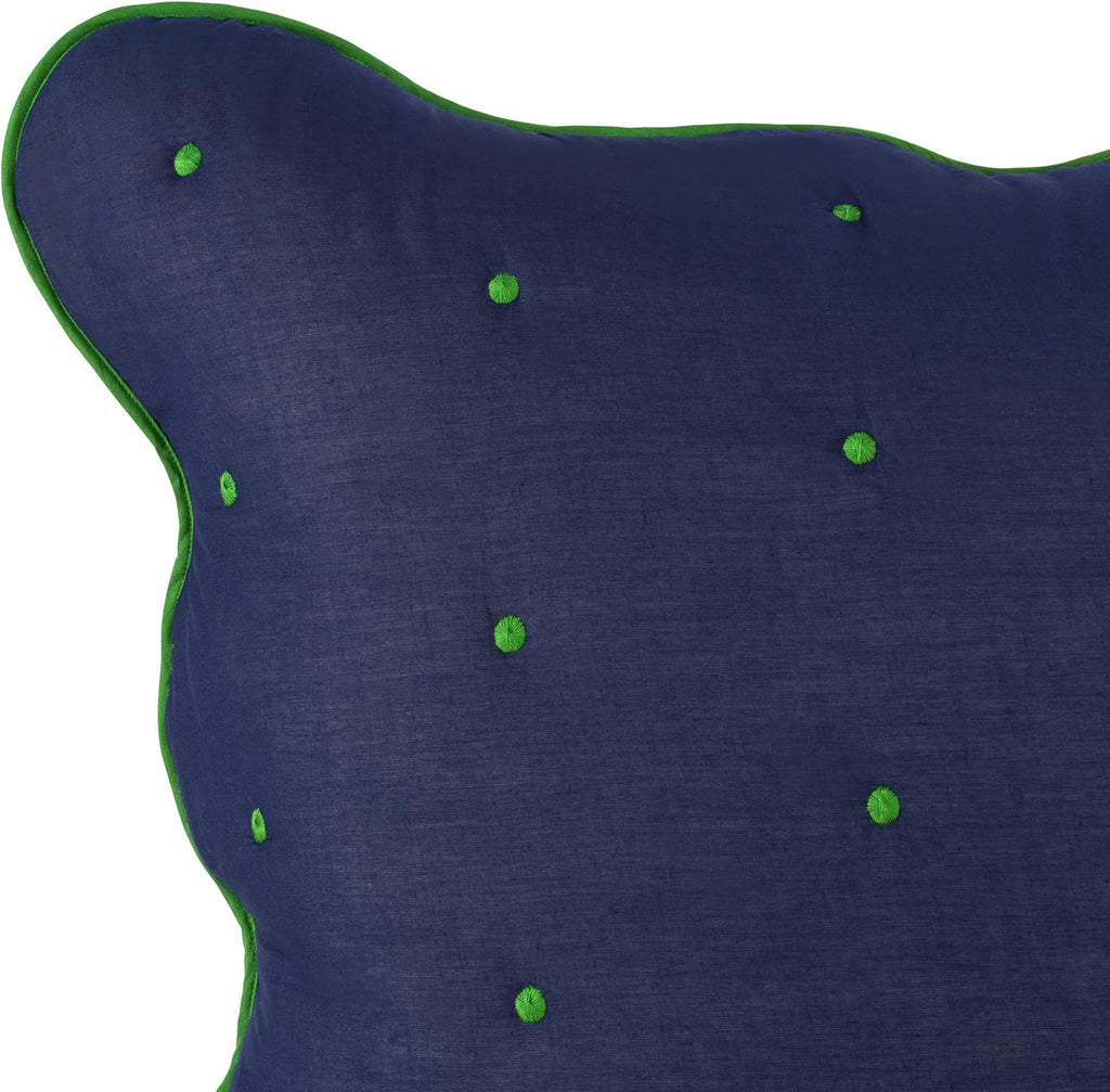 kate spade new york Scalloped Edge Euro Sham, 26" x 26" Decorative Pillow Cover, Single 100% Cotton Cover, Machine Washable, Navy