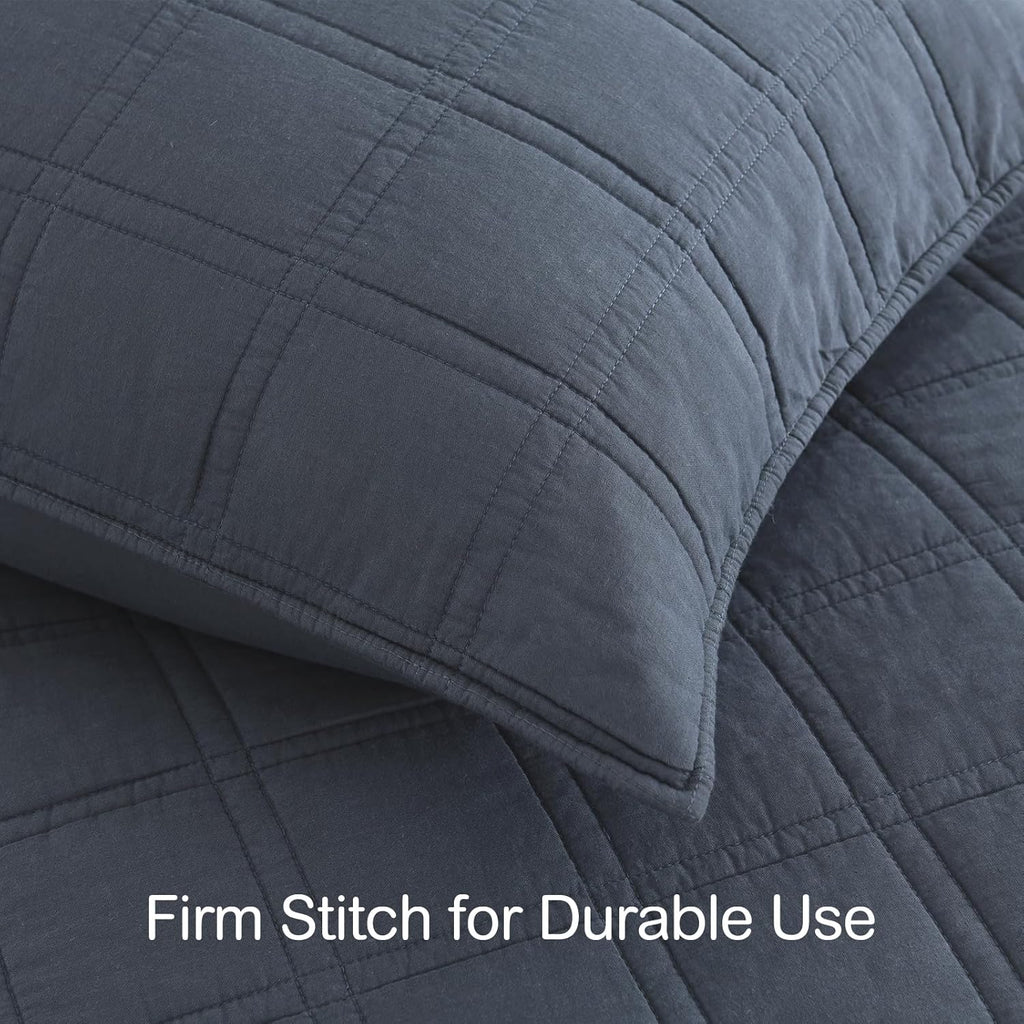 HORIMOTE HOME 100% Cotton Quilted Pillow Shams King Size, Steel Blue Pre-Washed 2 Pack 20" x 36" Cozy Pillowcases, Breathable Stitching Pillow Cases Cover Decorative for Bed in Geometric Pattern