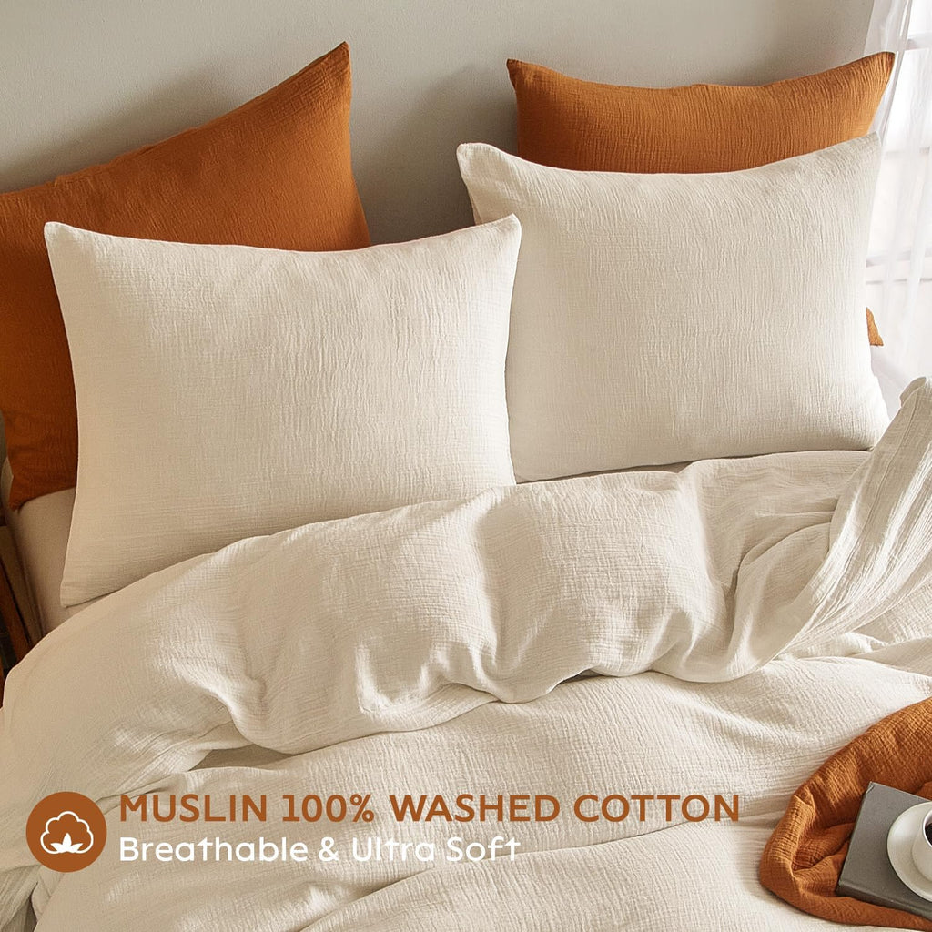 SE SOFTEXLY Muslin Pillowcases Standard Size 100% Cotton, 2 Pack Pillow Shams with Envelope Closure, Ultral Soft and Breathable Pillow Case Covers, Off-White, 20" X 26", No Filling