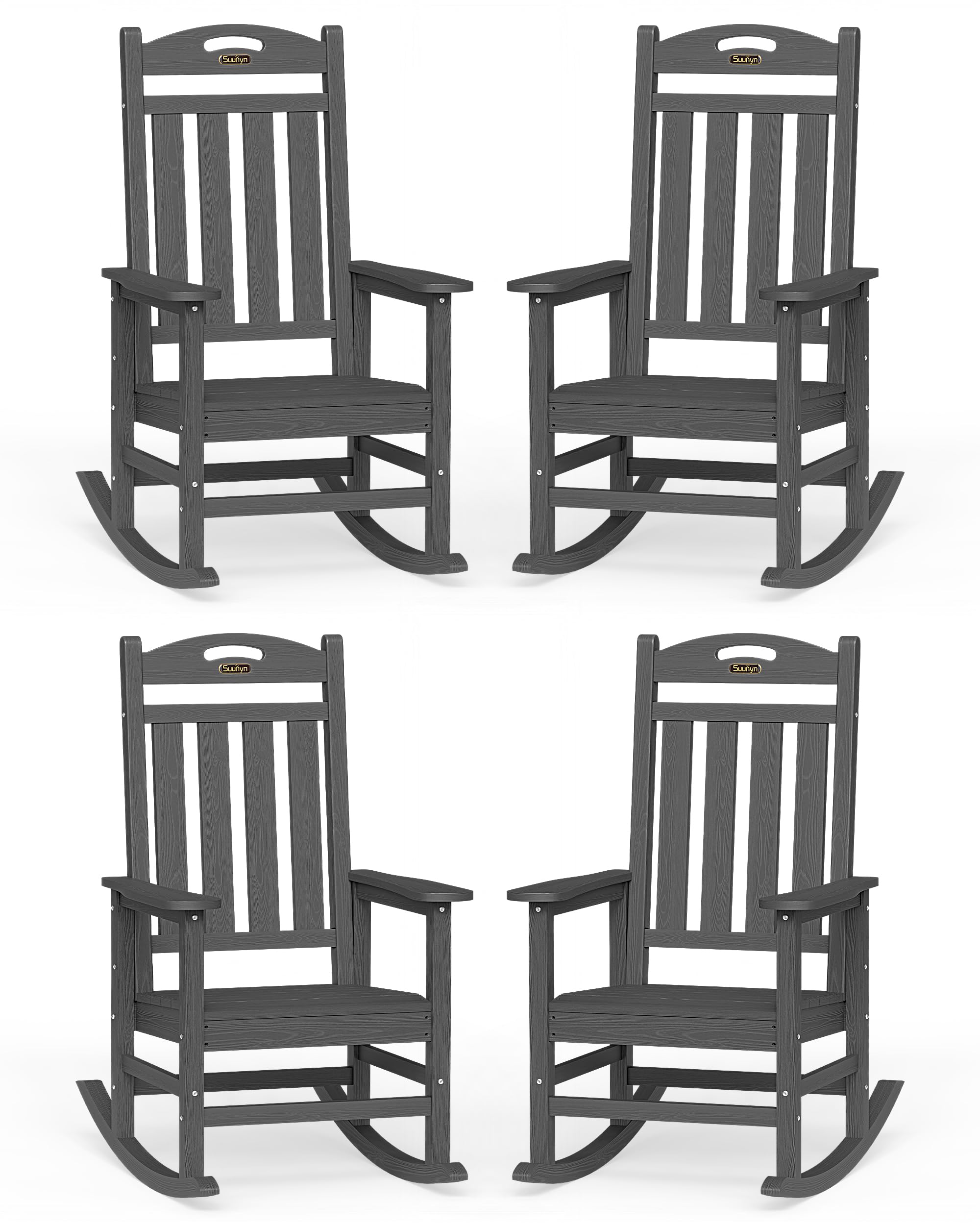 Oversized Outdoor Rocking Chair, High Back Porch Rocker Chair, HDPE All Weather Resistant Rocking Chairs for Patio, 380lbs Weight Capacity, Black