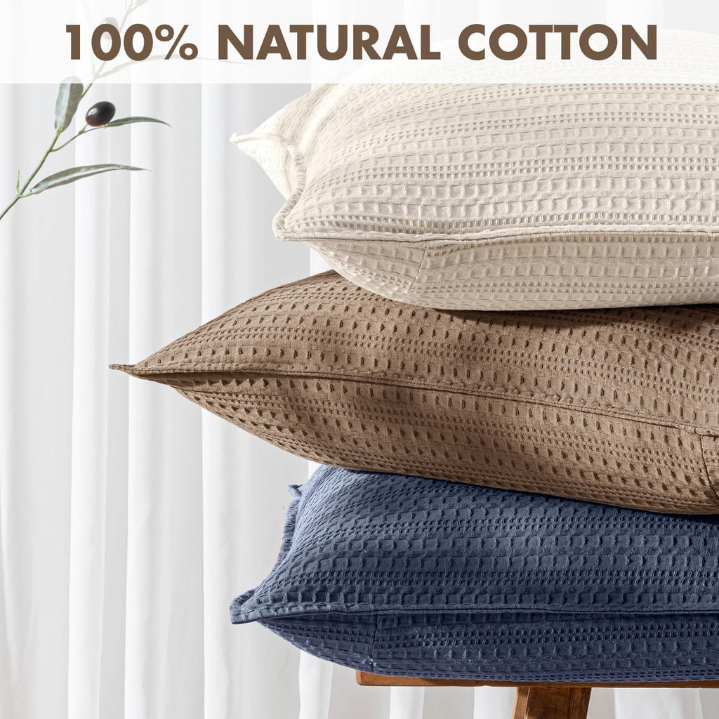 100% Cotton Waffle Pillow Shams Standard Size, 2 Pack 20x26 Decorative Pillow Covers for Bed Couch Sofa, Neutral Weave Cushion Cases Modern Farmhouse Home Decor, Brown