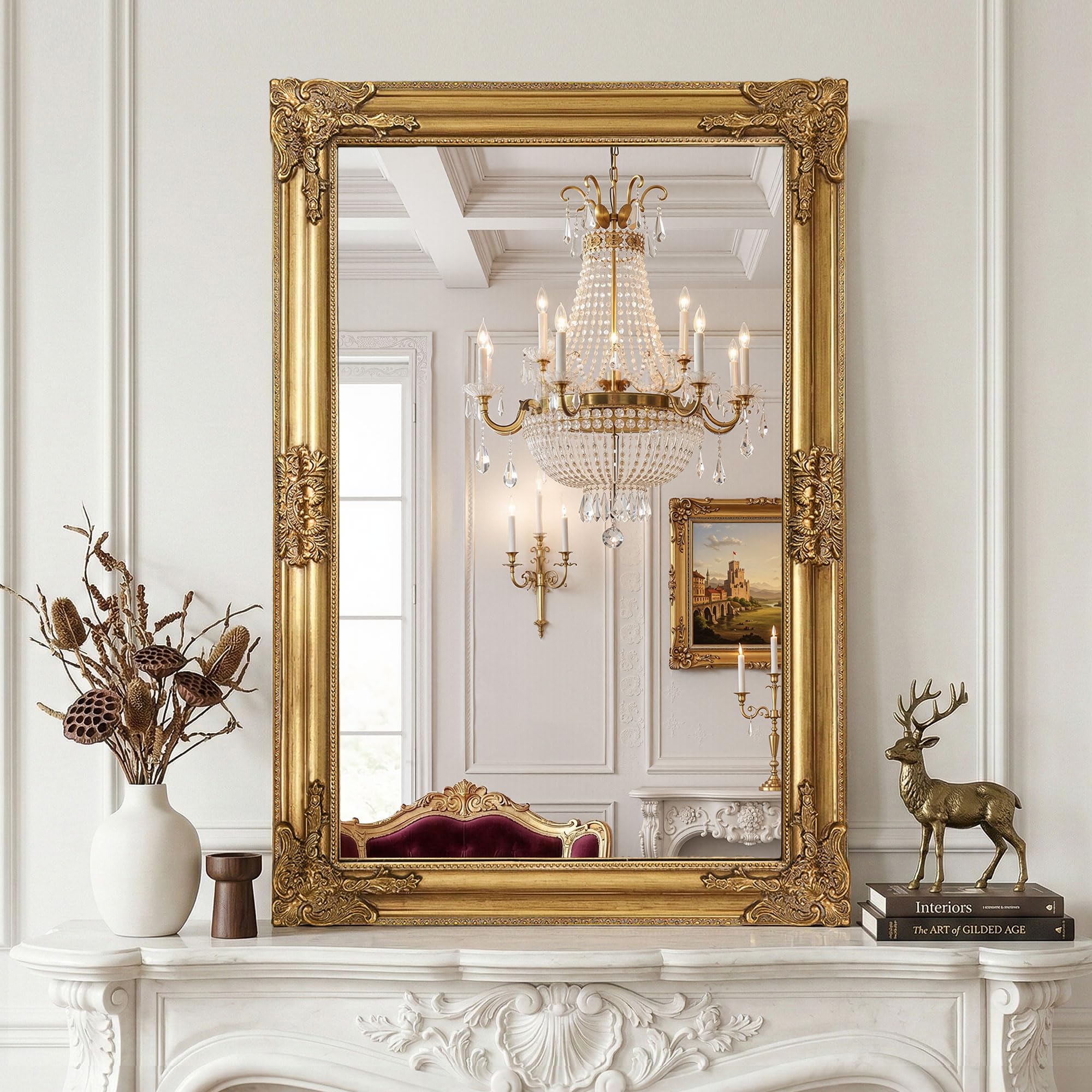 Vintage Gold Mirror for Wall, 30"x45" Antique Decorative Ornate Baroque Mirror for Living Room, Entryway, Bathroom, Fireplace