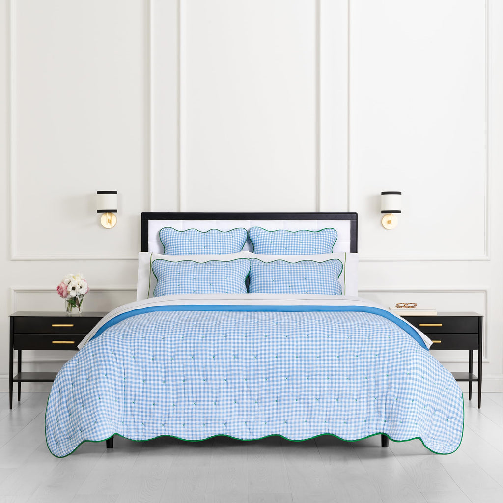 kate spade new york Scalloped Edge Euro Sham, 26" x 26" Decorative Pillow Cover, Single 100% Cotton Cover, Machine Washable, Navy