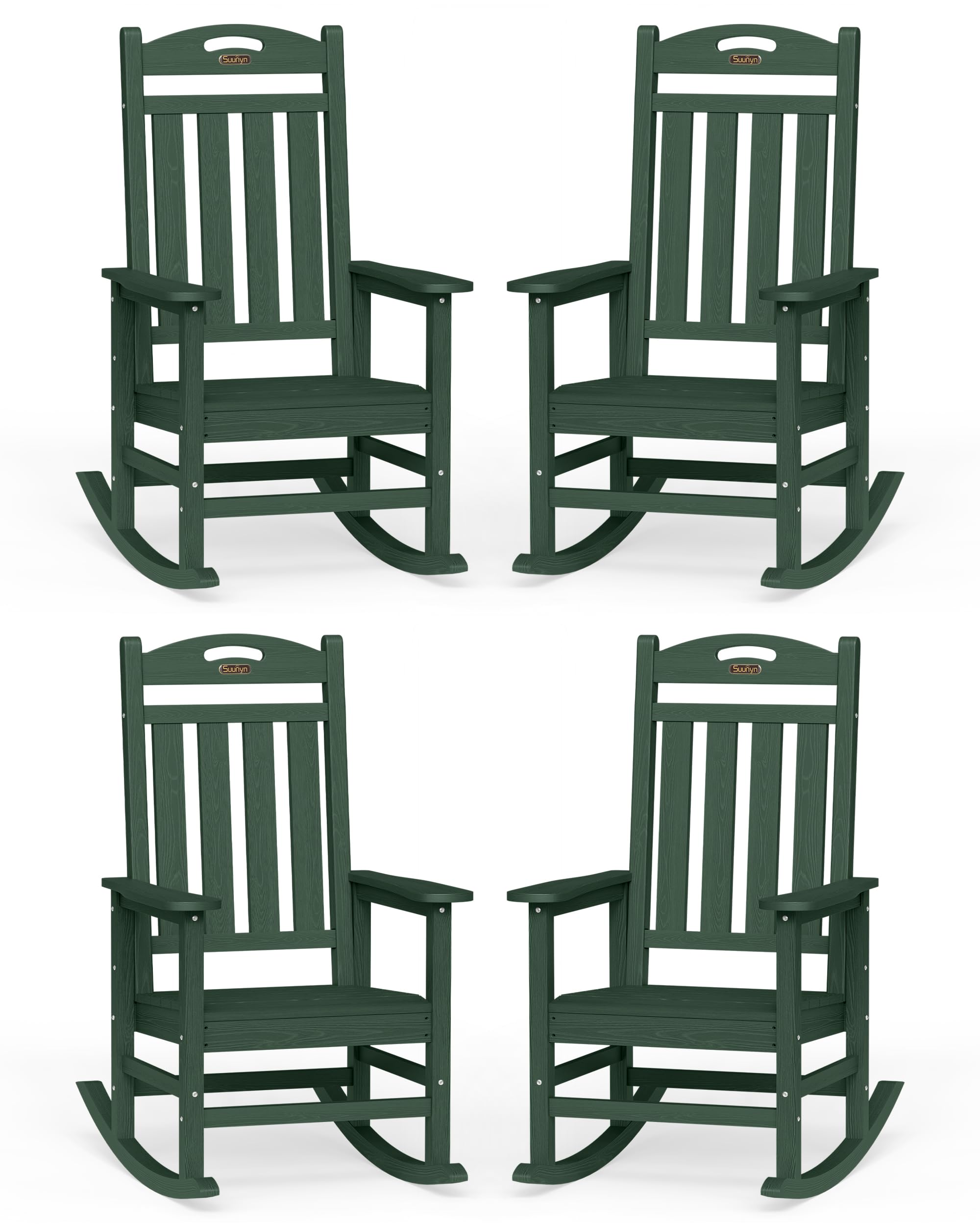 Oversized Outdoor Rocking Chair, HDPE All Weather Resistant Patio Rocking Chair, High Back Porch Rocking Chair, 380lbs Weight Capacity, Dark Grey