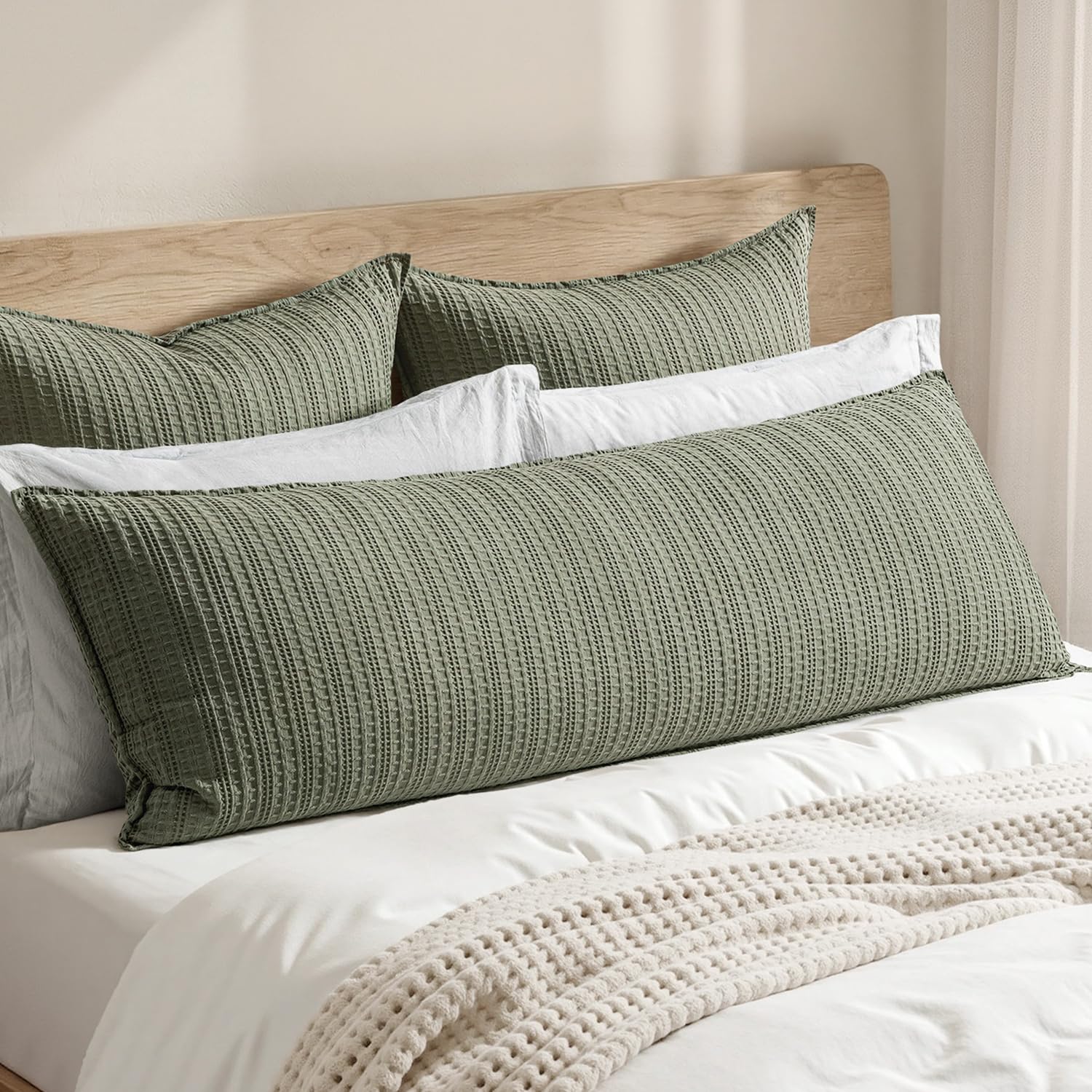 100% Cotton Waffle Pillow Shams Standard Size, 2 Pack 20x26 Decorative Pillow Covers for Bed Couch Sofa, Neutral Weave Cushion Cases Modern Farmhouse Home Decor, Brown