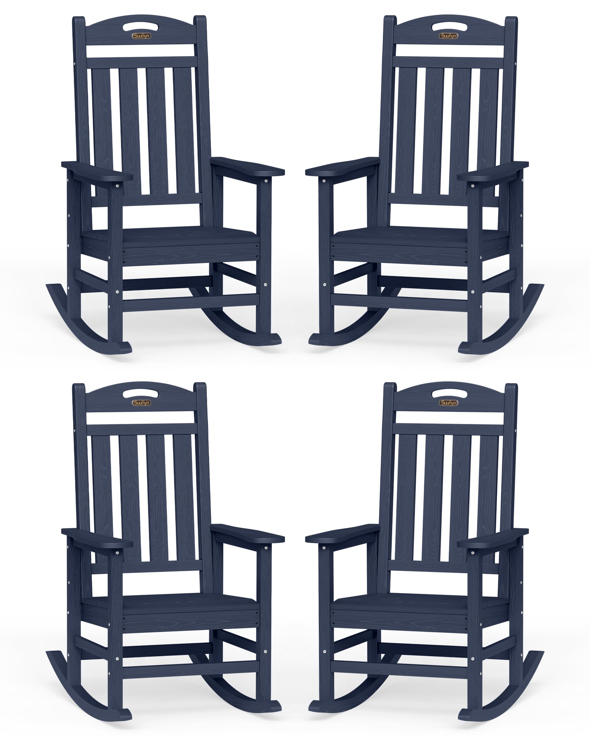 Oversized Outdoor Rocking Chair, HDPE All Weather Resistant Patio Rocking Chair, High Back Porch Rocking Chair, 380lbs Weight Capacity, Dark Grey