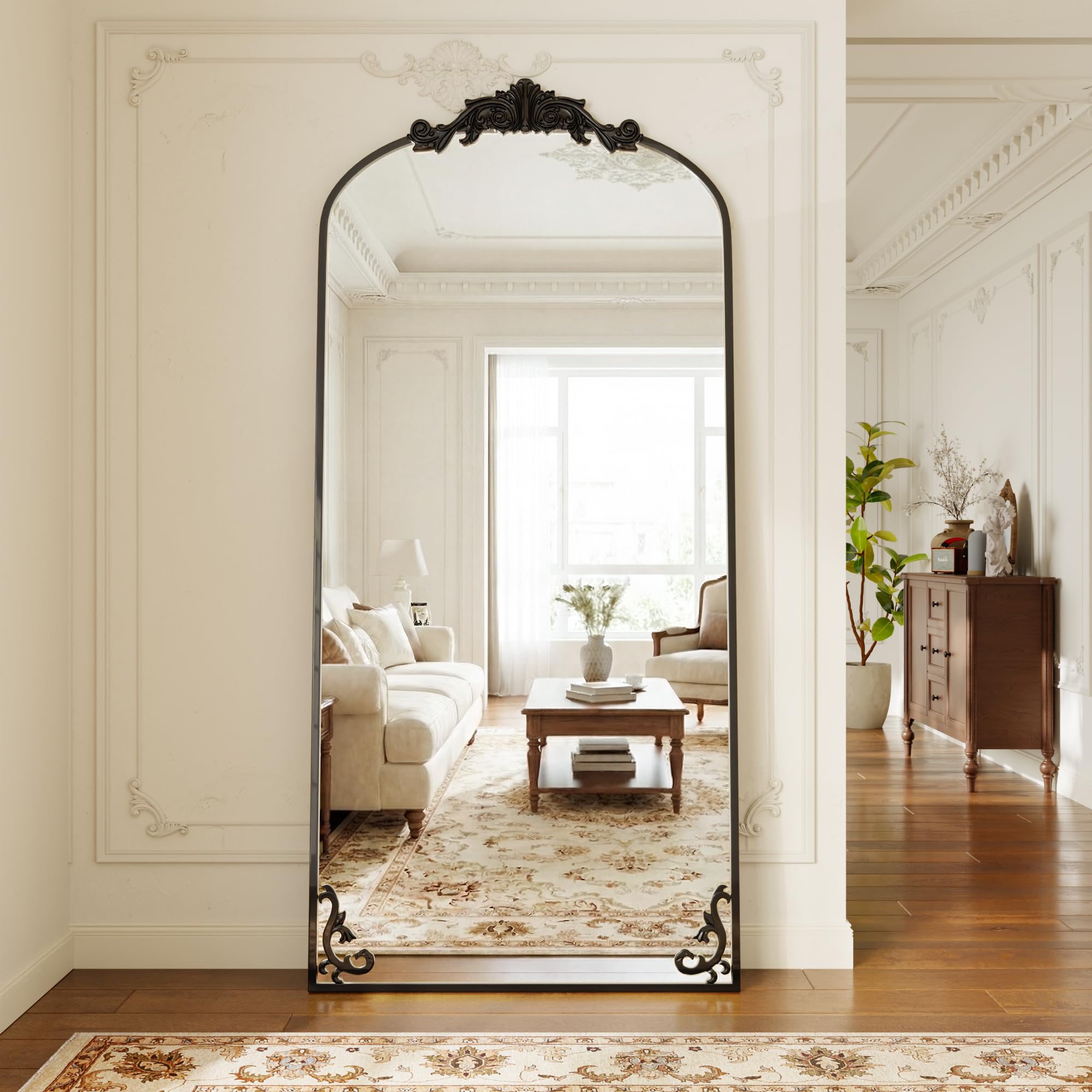 GLSLAND 56"x21" Vintage Full Length Mirror - Carved Arched Floor Standing Mirror, Baroque Full Body Mirrors for Bedroom Living Room Entryway, Gold Frame