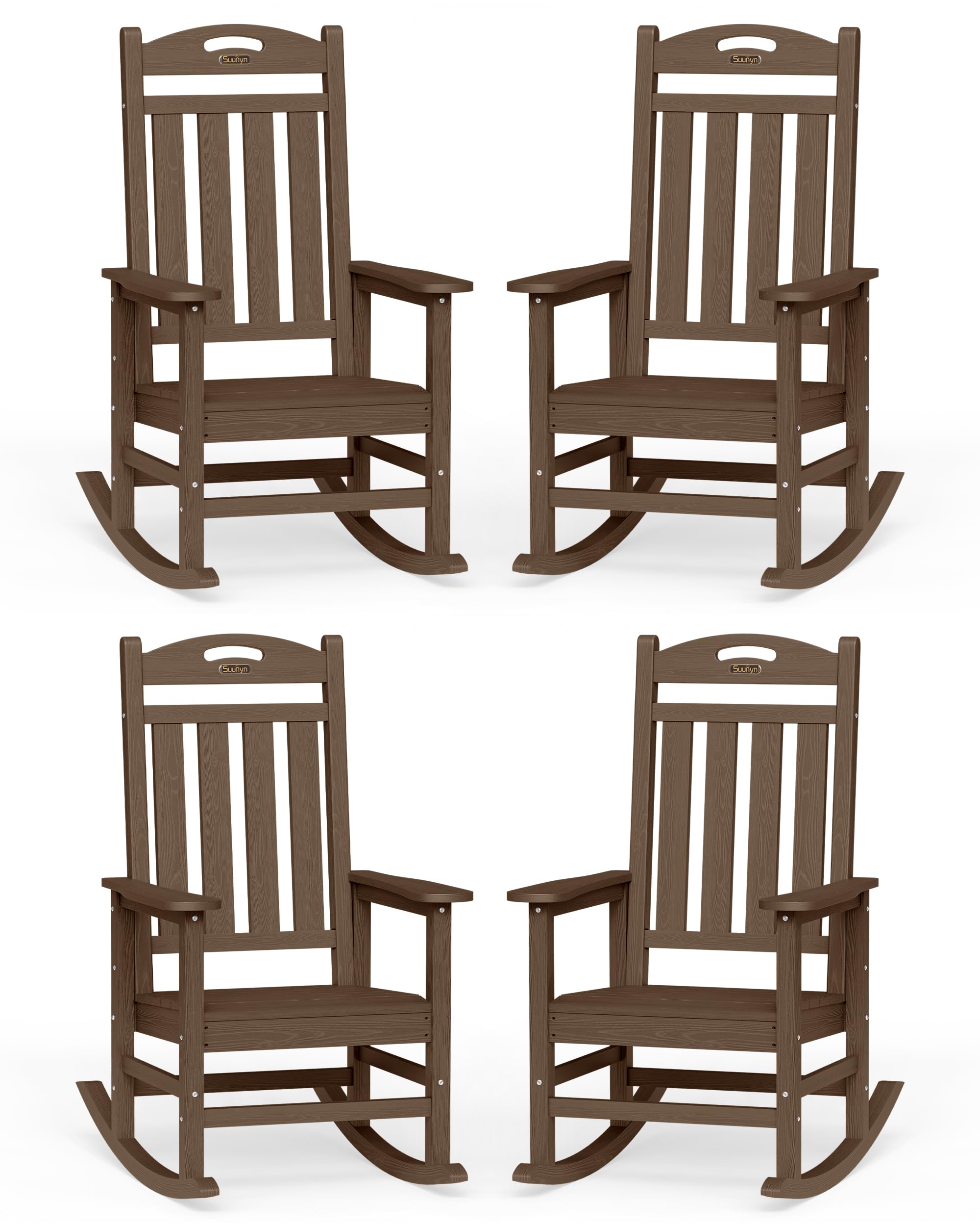 Oversized Outdoor Rocking Chair, High Back Porch Rocker Chair, HDPE All Weather Resistant Rocking Chairs for Patio, 380lbs Weight Capacity, Black