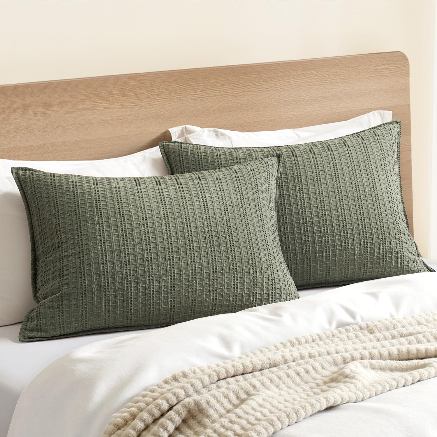 100% Cotton Waffle Pillow Shams Standard Size, 2 Pack 20x26 Decorative Pillow Covers for Bed Couch Sofa, Neutral Weave Cushion Cases Modern Farmhouse Home Decor, Brown