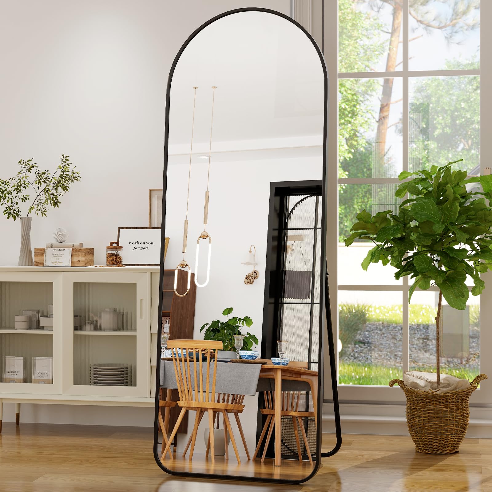 GLSLAND 56"x21" Vintage Full Length Mirror - Carved Arched Floor Standing Mirror, Baroque Full Body Mirrors for Bedroom Living Room Entryway, Gold Frame