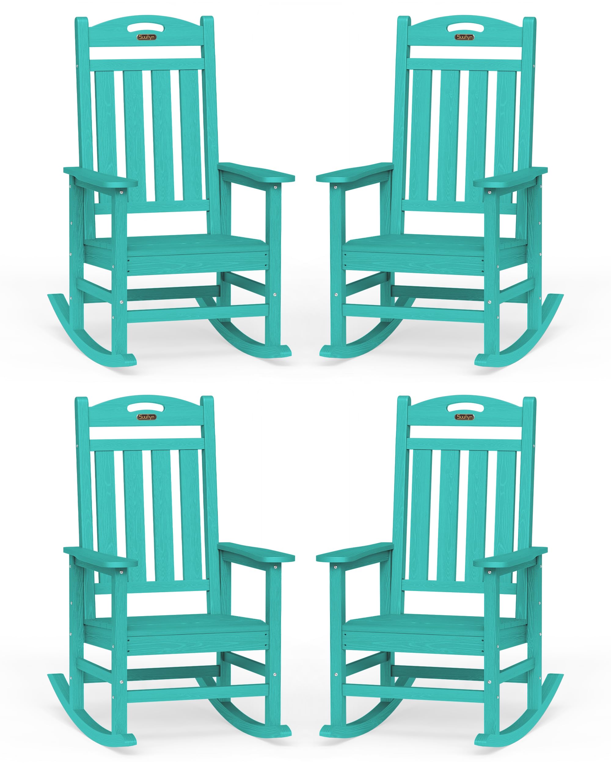 Oversized Outdoor Rocking Chair, High Back Porch Rocker Chair, HDPE All Weather Resistant Rocking Chairs for Patio, 380lbs Weight Capacity, Black