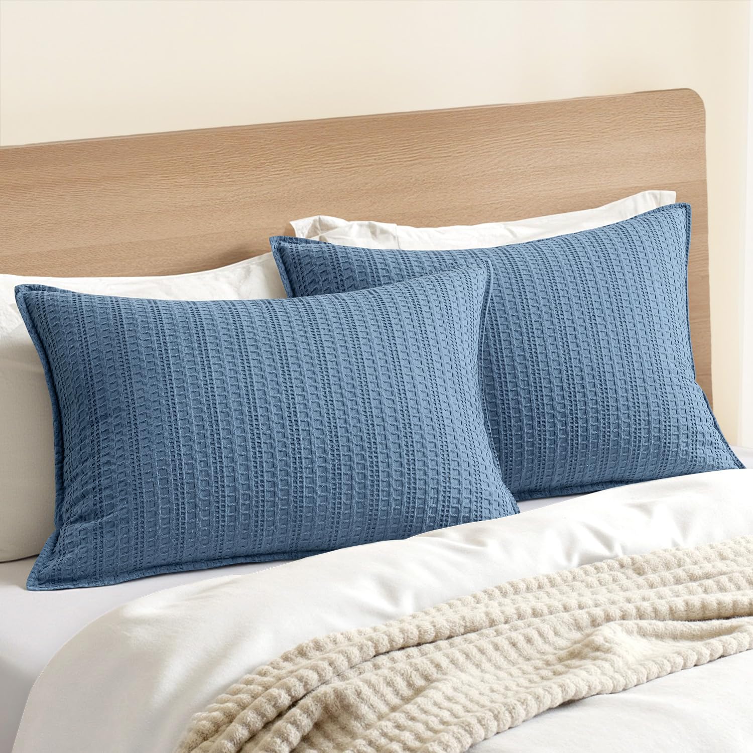 100% Cotton Waffle Pillow Shams Standard Size, 2 Pack 20x26 Decorative Pillow Covers for Bed Couch Sofa, Neutral Weave Cushion Cases Modern Farmhouse Home Decor, Brown