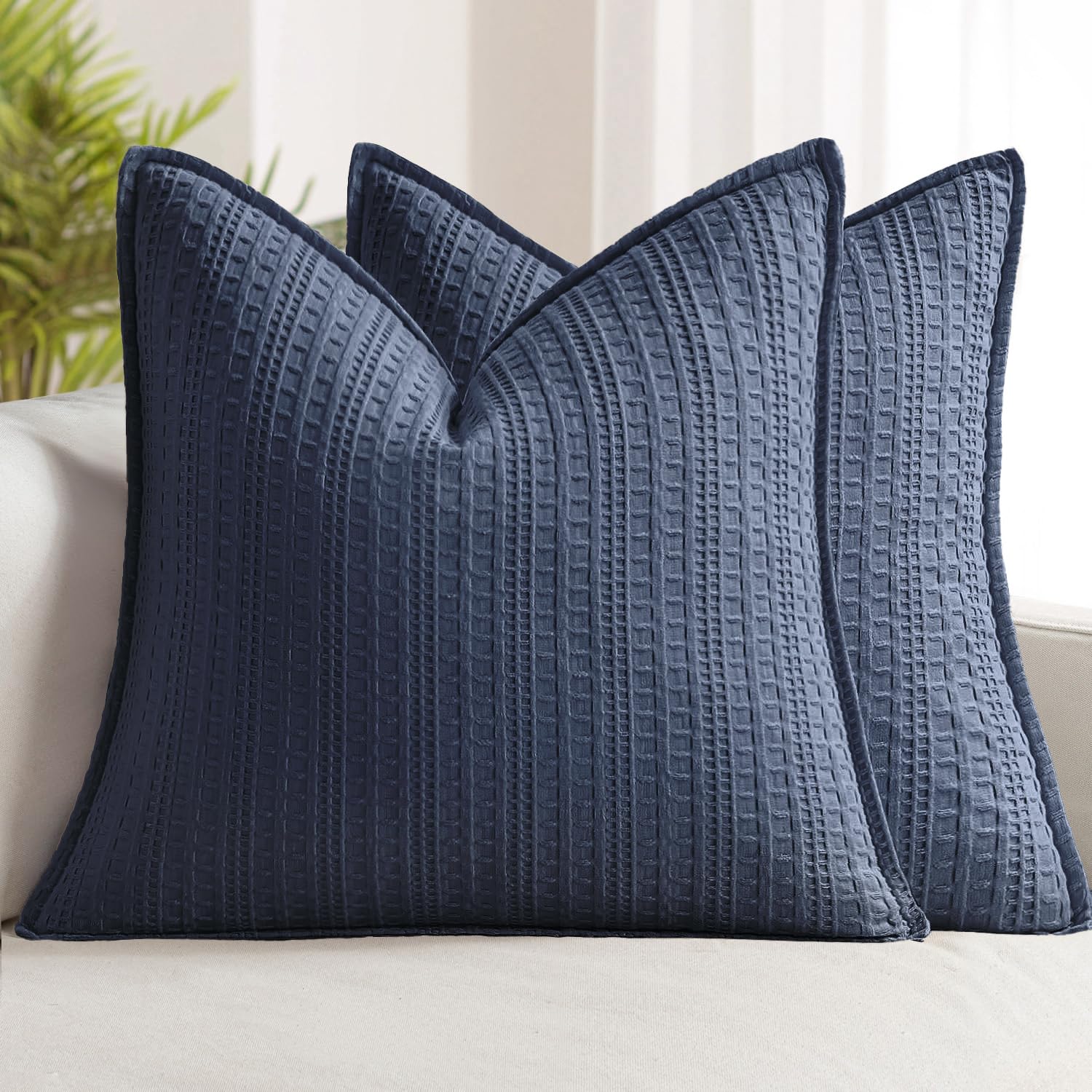 100% Cotton Waffle Pillow Shams Standard Size, 2 Pack 20x26 Decorative Pillow Covers for Bed Couch Sofa, Neutral Weave Cushion Cases Modern Farmhouse Home Decor, Brown