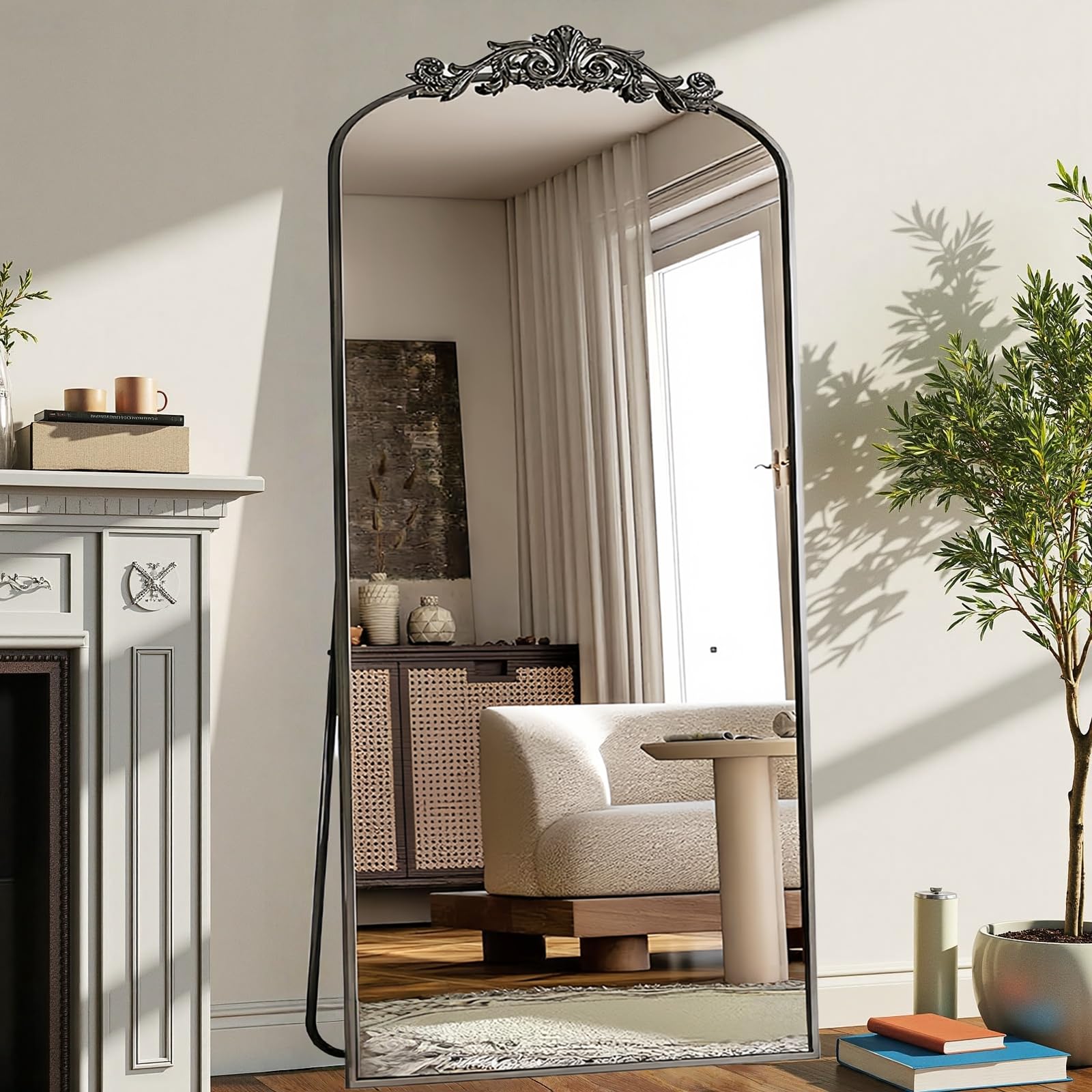 22"×30" Bronze Arched Wall Mirror, Vintage Baroque Metal Framed Mirror for Bathroom Entryway
