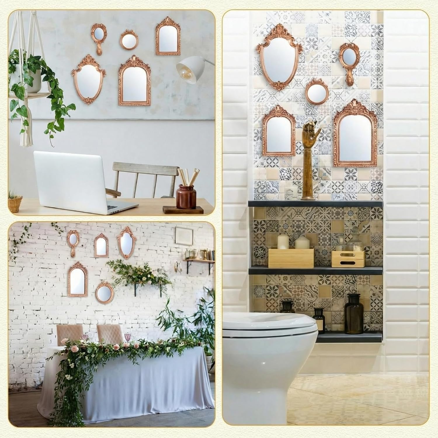 5 Pcs Vintage Gold Mirror Luxury Set Small Gold Mirrors Vintage Gallery Wall Mirror Hanging Antique Art Decor for Wall Living Room Entryway Assorted Sizes(Classic Style,13in/8in/7in/4in)