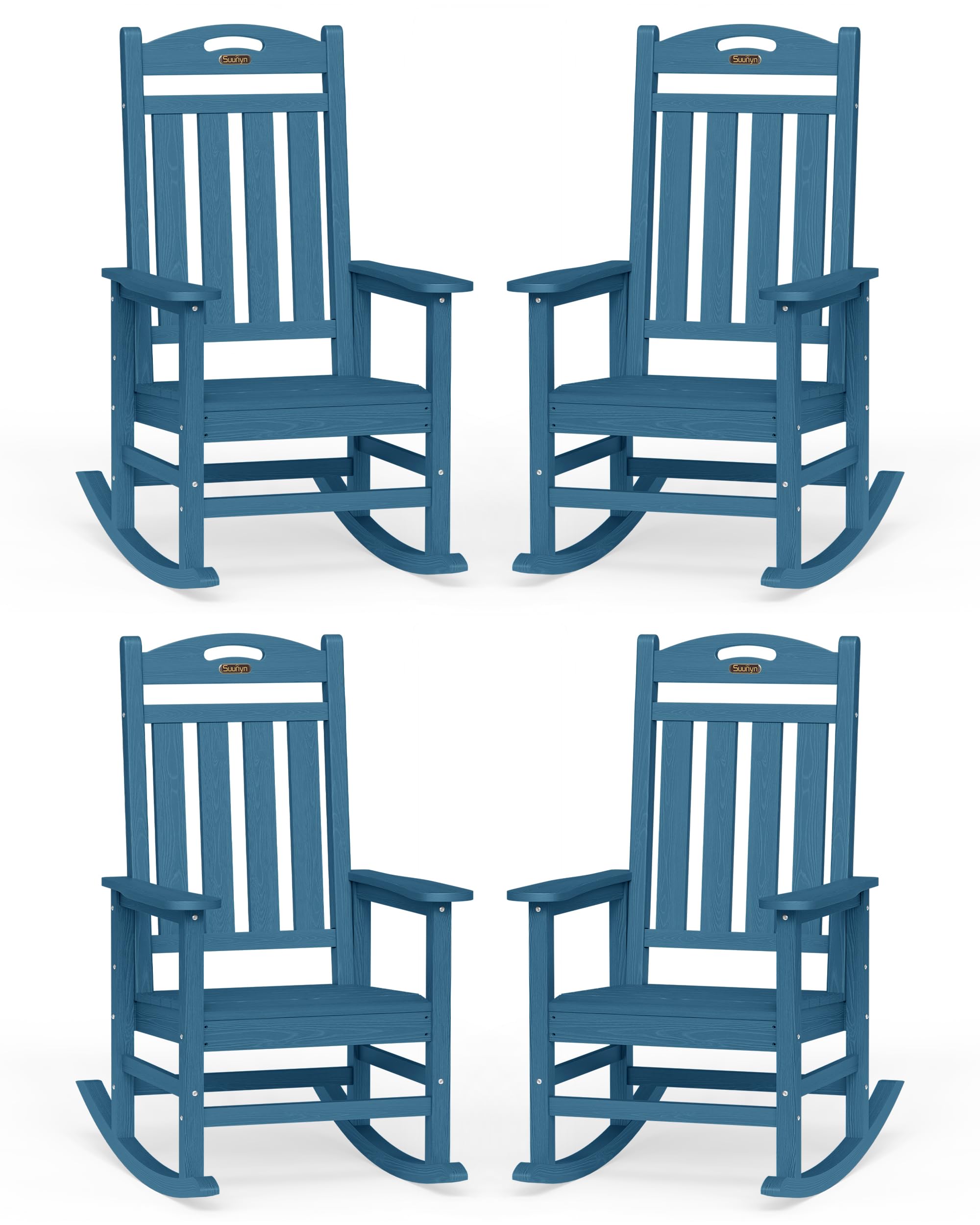 Oversized Outdoor Rocking Chair, High Back Porch Rocker Chair, HDPE All Weather Resistant Rocking Chairs for Patio, 380lbs Weight Capacity, Black