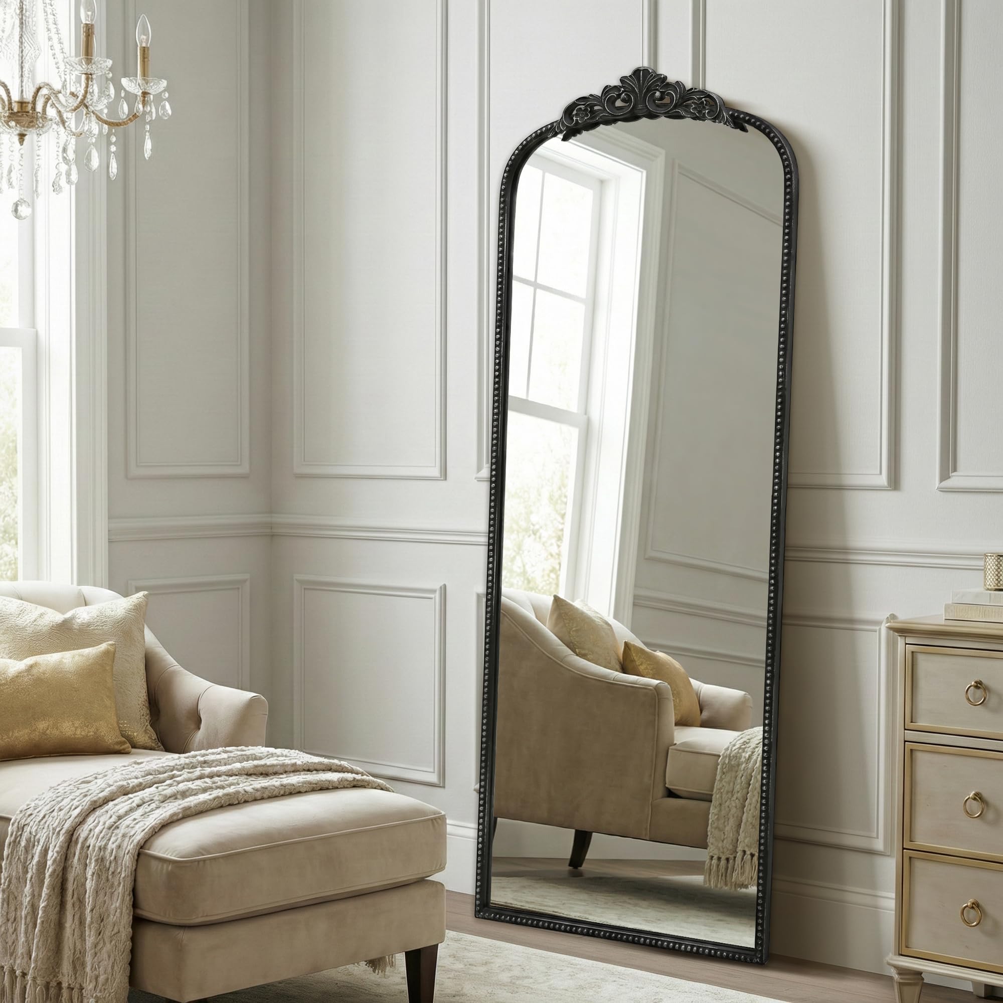 Micasso Large Bronze Vintage Mirror: 40"x29" French Baroque Antique Arched Mirror - Traditional Ornate Decorative for Wall/Fireplace/Mantel/Entryway/Bathroom/Hallway - Home Decor for Living Room