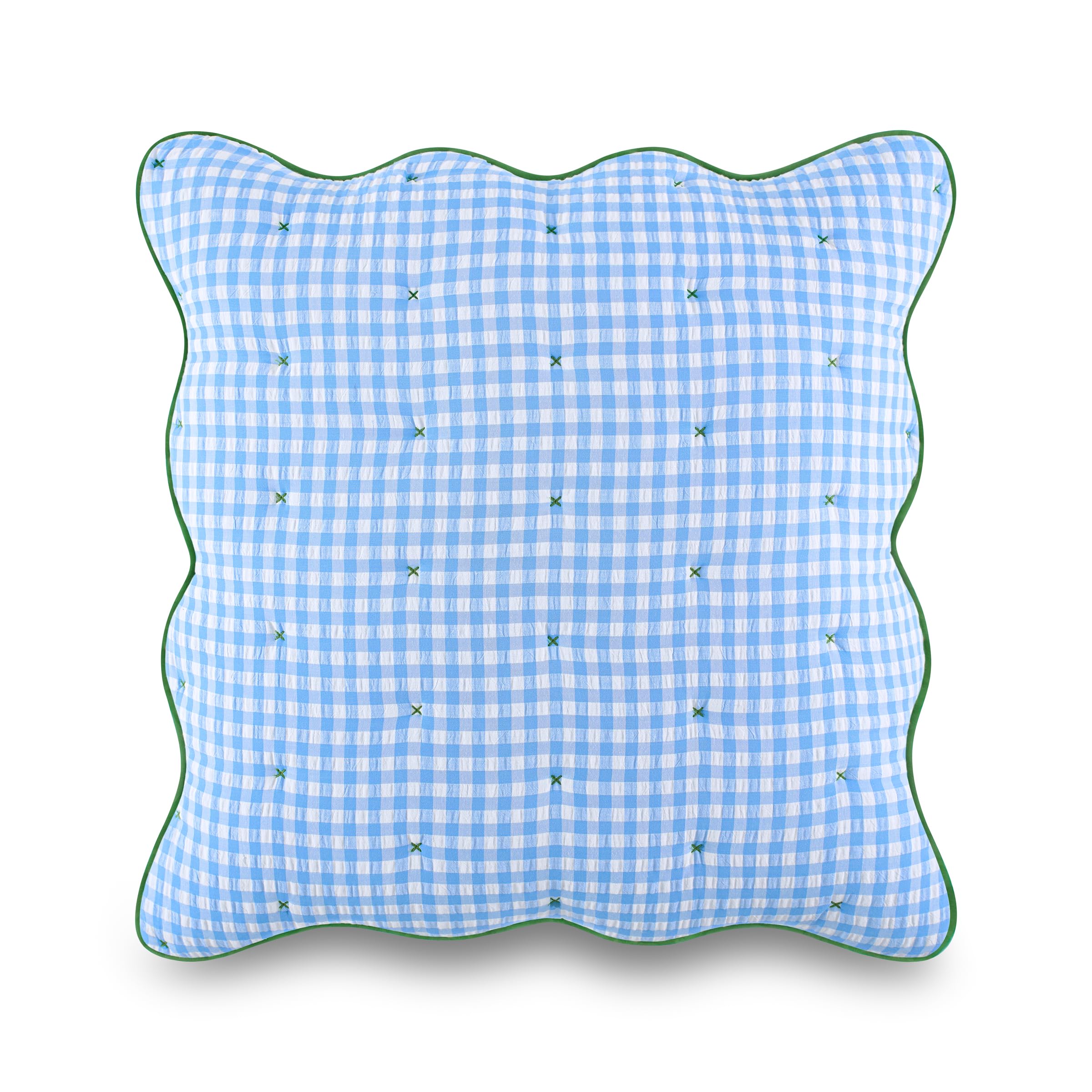 kate spade new york Scalloped Edge Euro Sham, 26" x 26" Decorative Pillow Cover, Single 100% Cotton Cover, Machine Washable, Navy