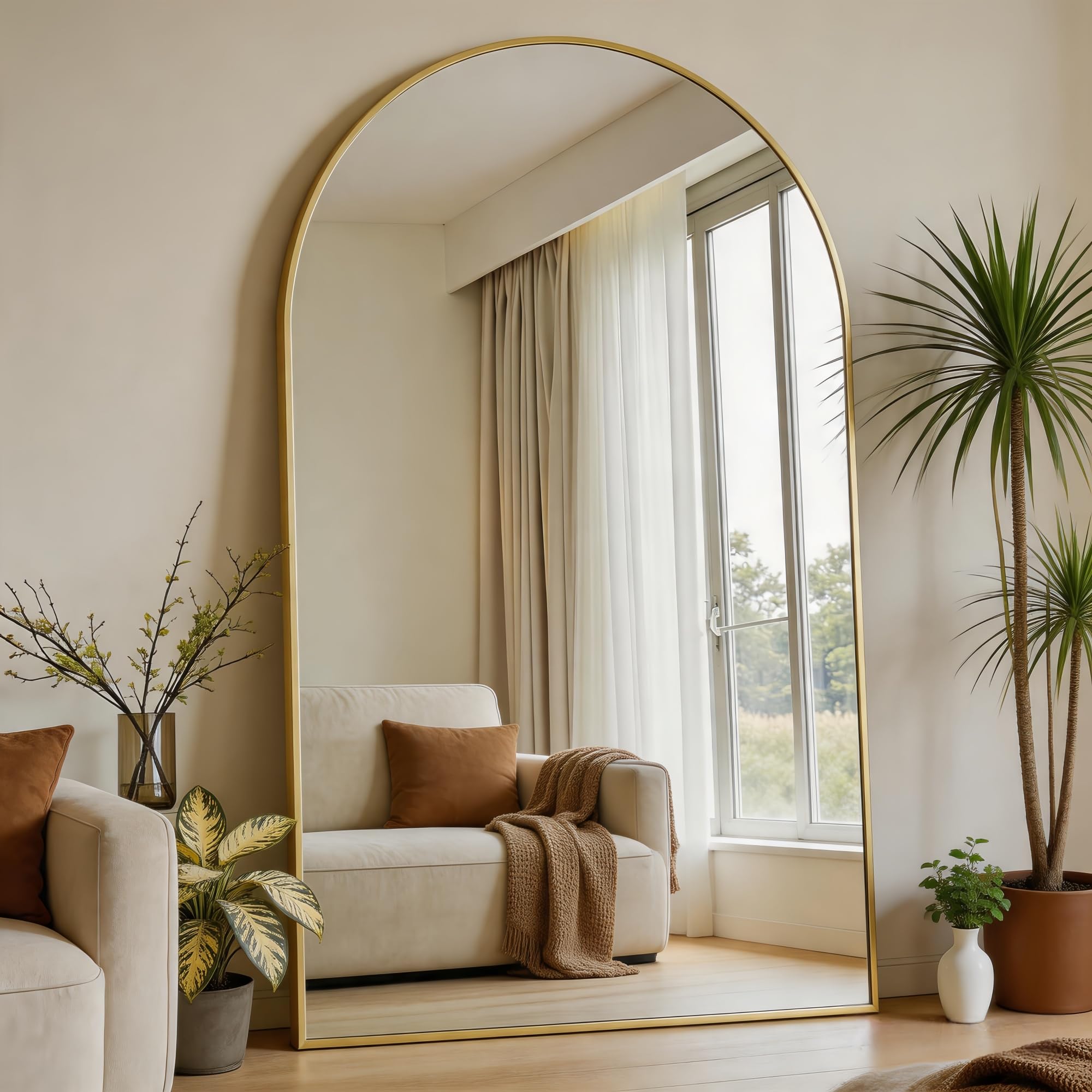 22"×30" Bronze Arched Wall Mirror, Vintage Baroque Metal Framed Mirror for Bathroom Entryway