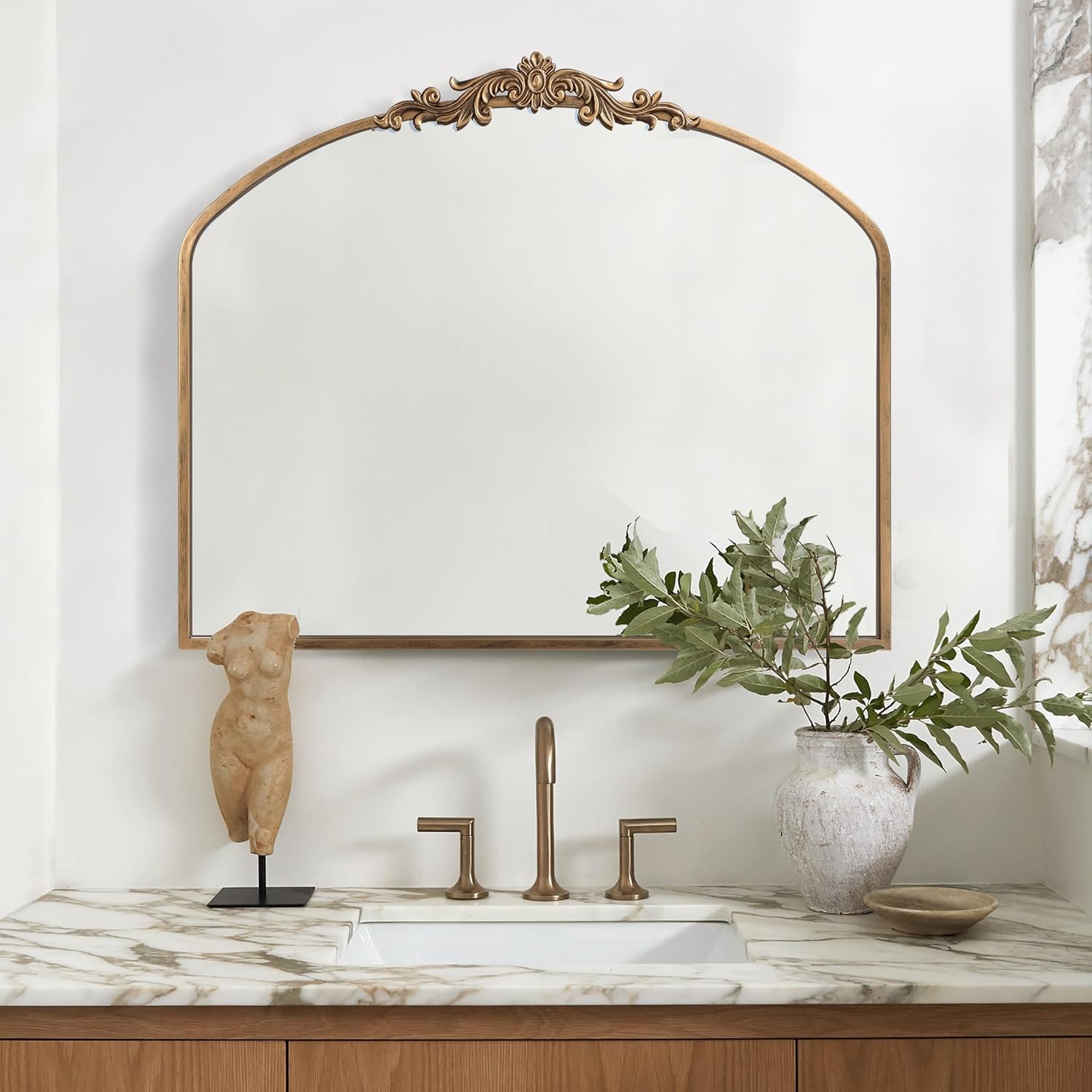 PERFNIQUE Vintage Mirror, 36" X 30" Arched Antique Baroque Mirror, Gold Traditional Wall Decor, Ornate Decor Anthro Look Alike Decor for Bathroom Living Room Fireplace Entryway Hallway