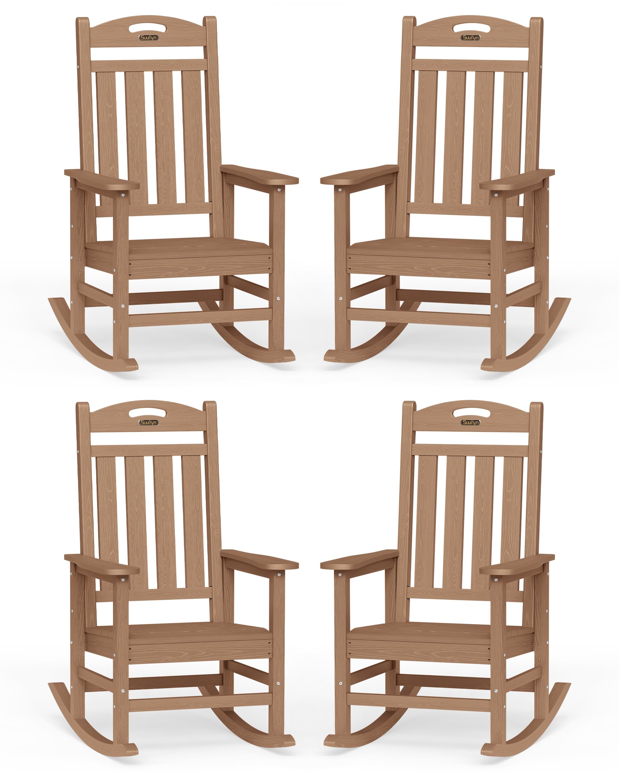 Oversized Outdoor Rocking Chair, HDPE All Weather Resistant Patio Rocking Chair, High Back Porch Rocking Chair, 380lbs Weight Capacity, Dark Grey