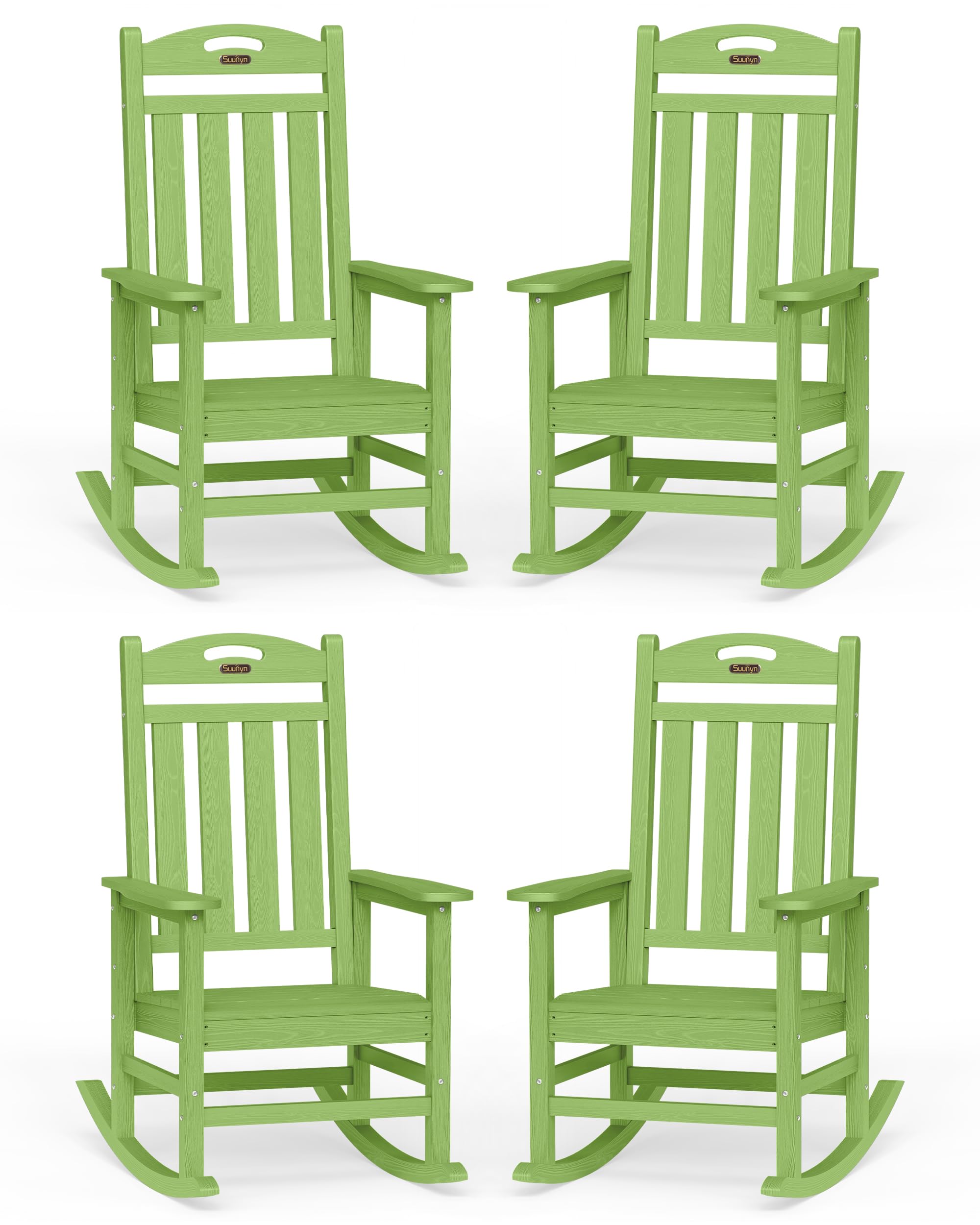 Oversized Outdoor Rocking Chair, HDPE All Weather Resistant Patio Rocking Chair, High Back Porch Rocking Chair, 380lbs Weight Capacity, Dark Grey