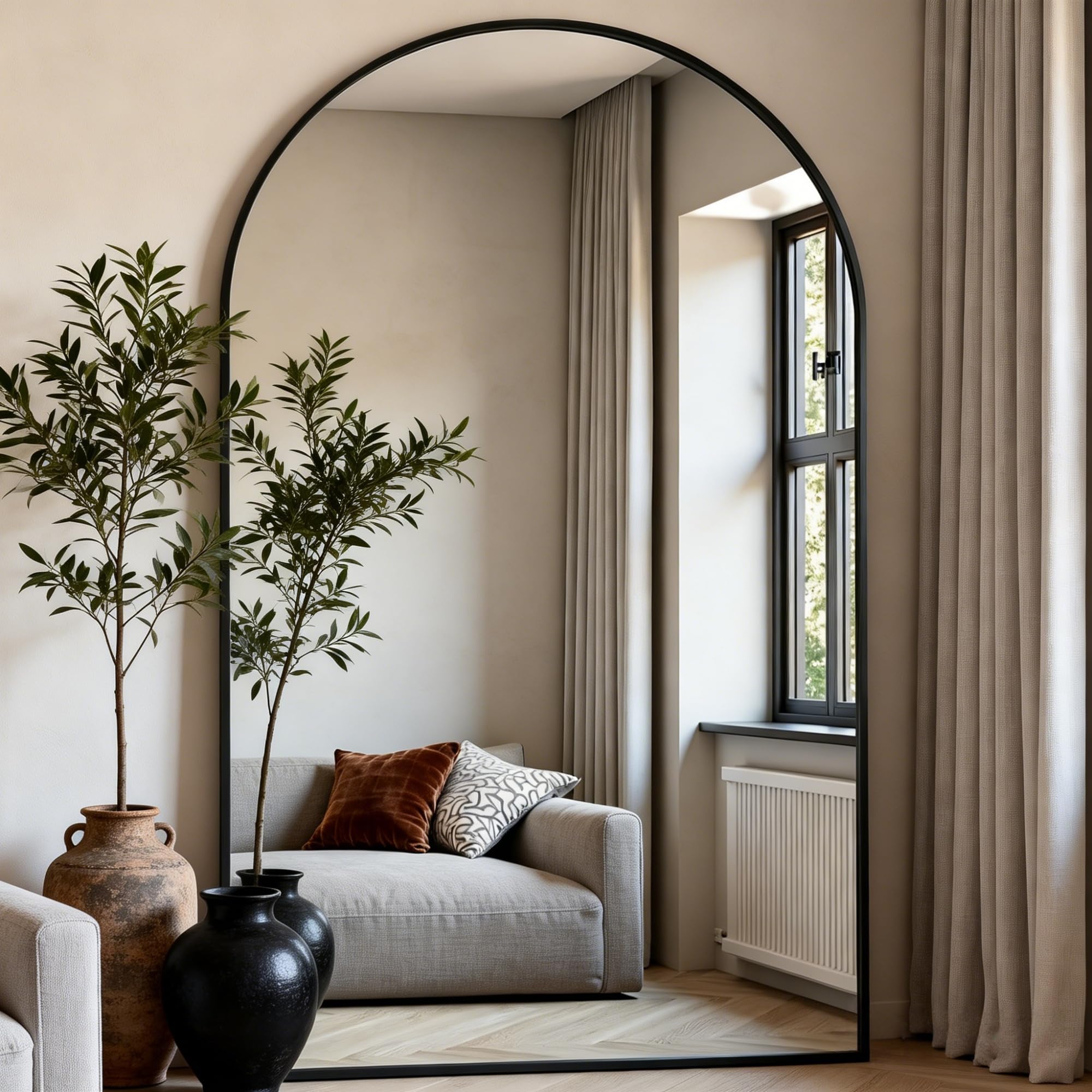 22"×30" Bronze Arched Wall Mirror, Vintage Baroque Metal Framed Mirror for Bathroom Entryway