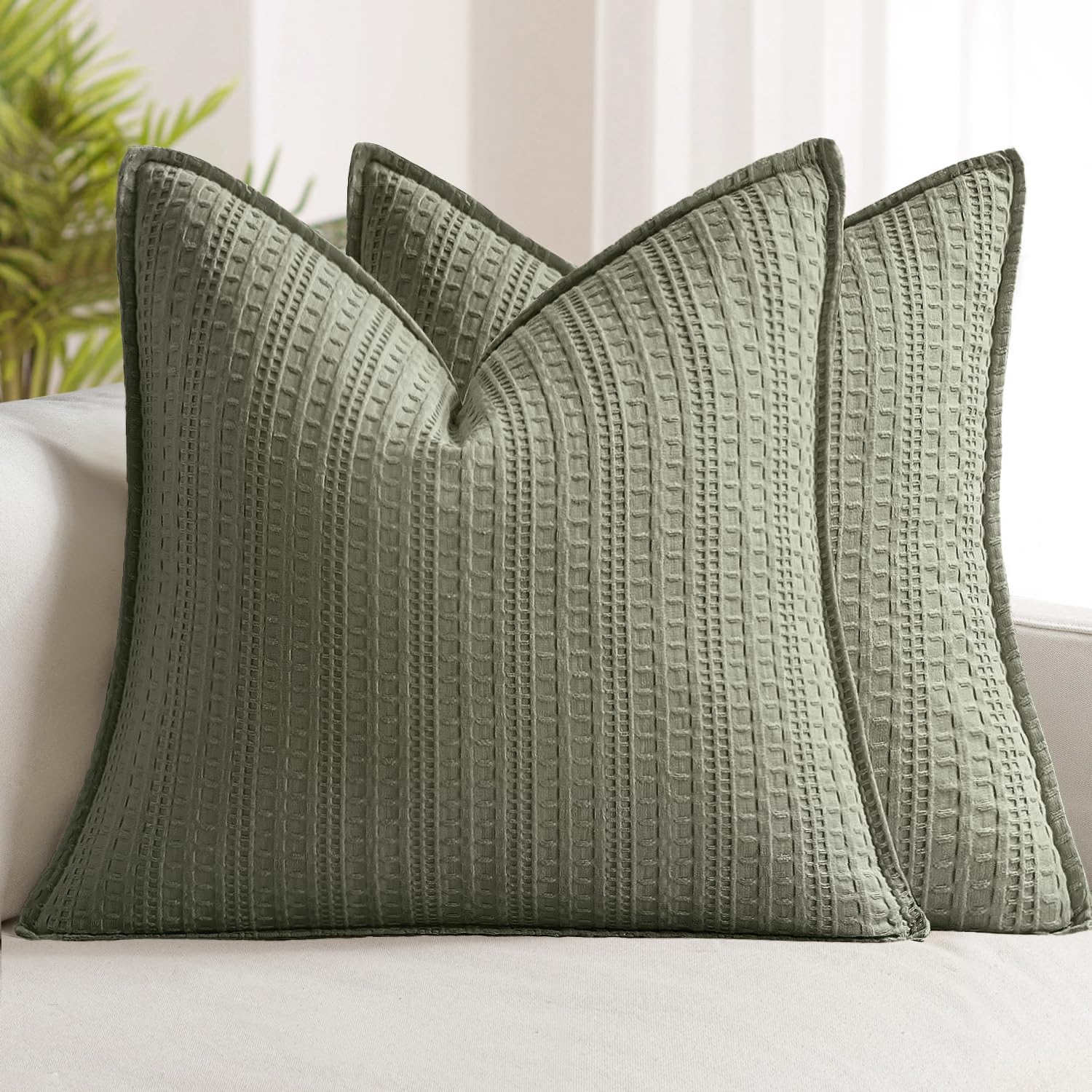 100% Cotton Waffle Pillow Shams Standard Size, 2 Pack 20x26 Decorative Pillow Covers for Bed Couch Sofa, Neutral Weave Cushion Cases Modern Farmhouse Home Decor, Brown