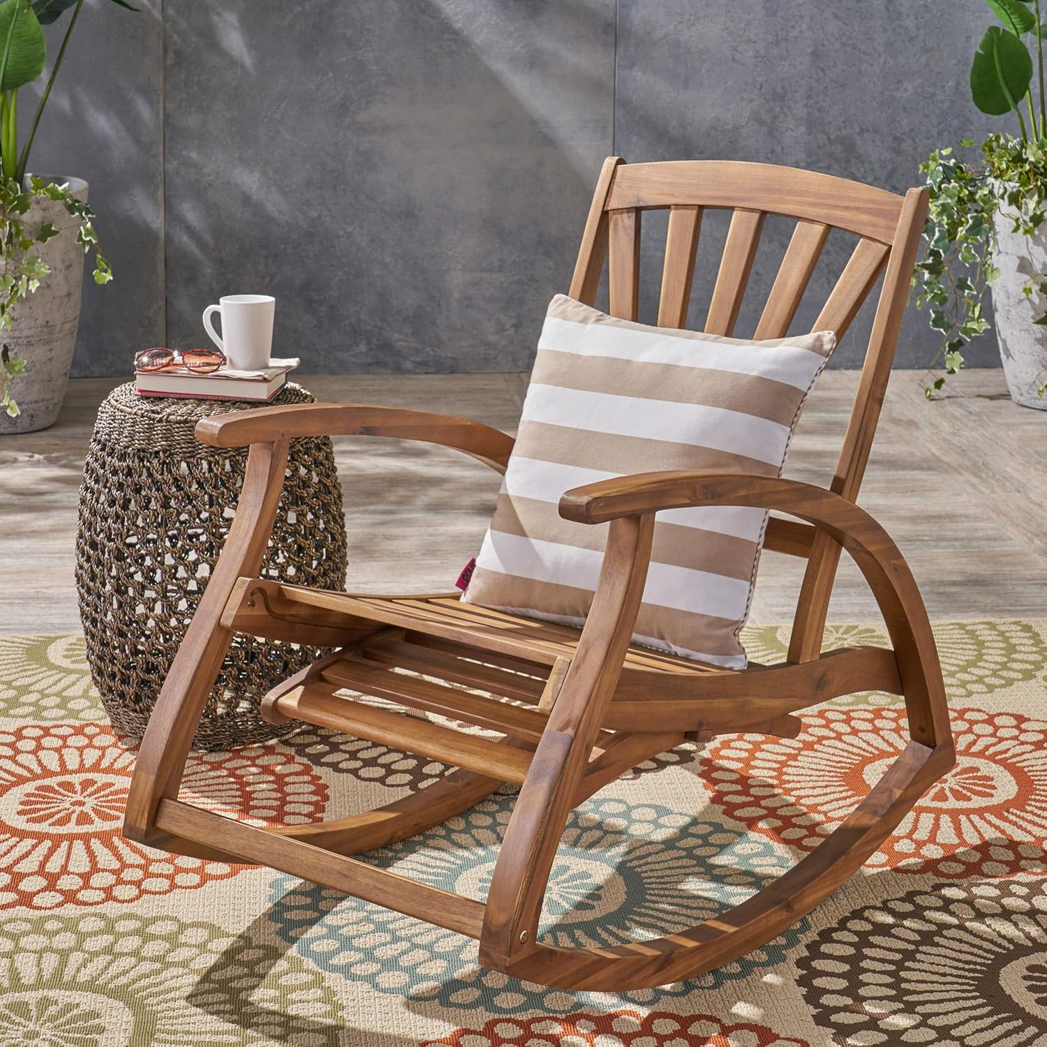 Christopher Knight Home Alva Outdoor Acacia Wood Rocking Chair with Footrest, Teak Finish